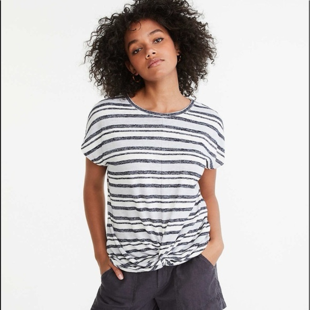 Lou & Grey for Loft Striped Twist-Front short sleeve Top Size Medium